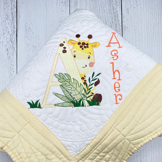 Personalized Heirloom Quilt Featuring Adorable Baby Giraffe Perfect Baby Shower Gift, Nursery Decor, or Keepsake Treasure for Your Grandson